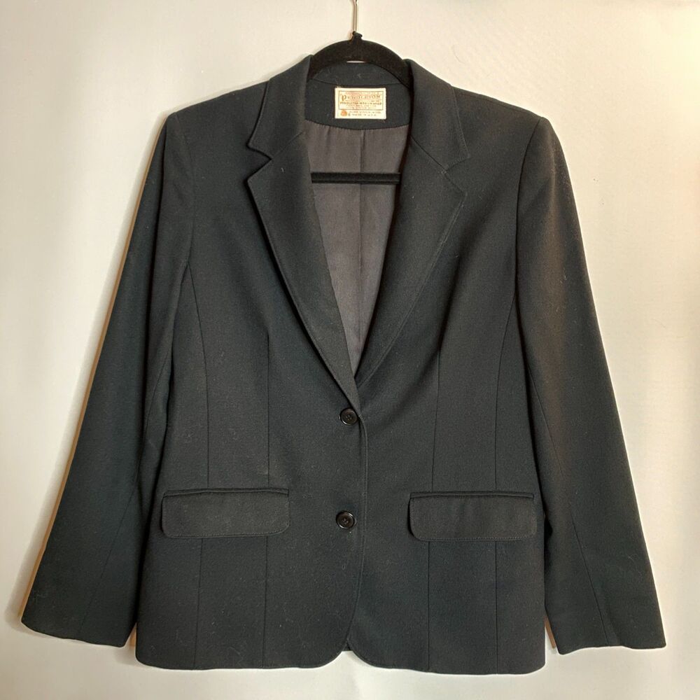 Vintage Pendleton 100%Virgin Wool 2-Button Black Blazer Made in USA Size 10